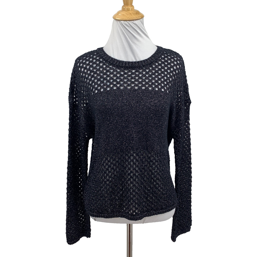 Pilcro Sweater Womens XS Extra Small Black Metallic Open Stitch Long Sleeve